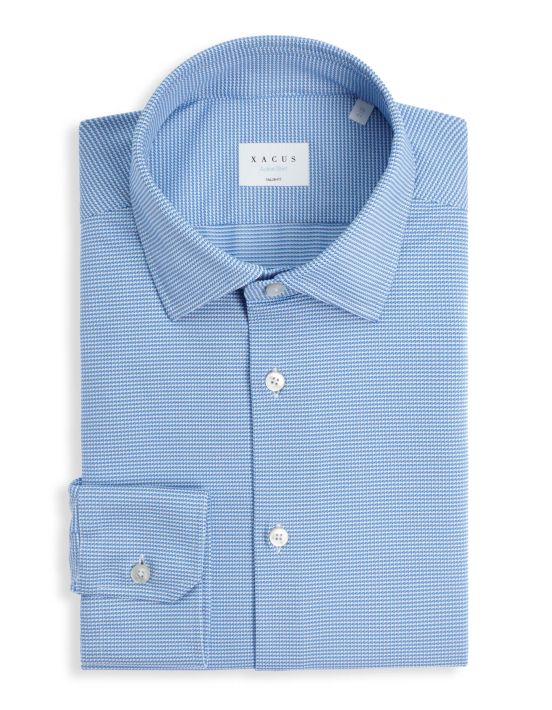 Light Blue Textured Pattern Shirt Collar open spread Tailor Custom Fit
