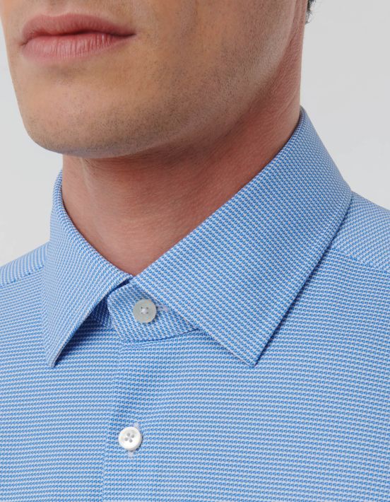 Light Blue Textured Pattern Shirt Collar open spread Tailor Custom Fit hover