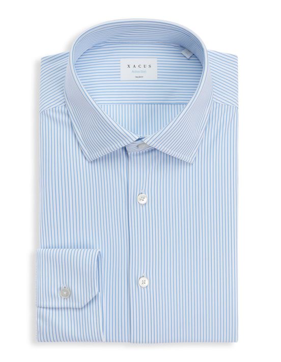 Light Blue Twill Stripe Shirt Collar open spread Tailor Custom Fit