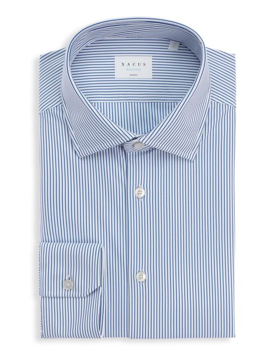 Blue Twill Stripe Shirt Collar open spread Tailor Custom Fit