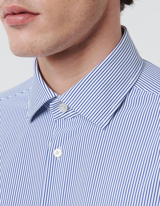 Camisa Cuello italiano abierto Rayas Sarga Azul Tailor Custom Fit hover