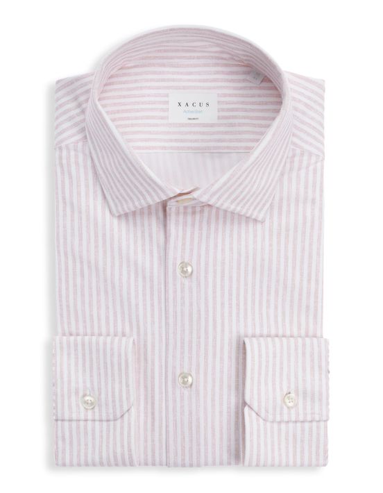 Camisa Cuello italiano abierto Rayas Texturizado Rosa Tailor Custom Fit