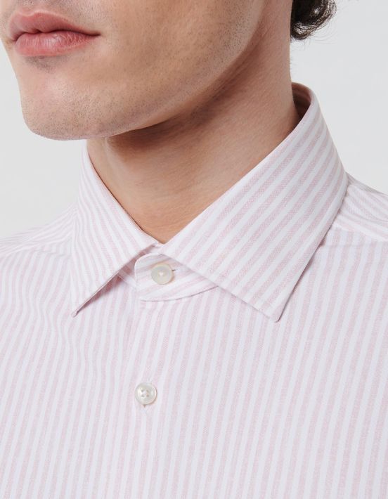 Camisa Cuello italiano abierto Rayas Texturizado Rosa Tailor Custom Fit hover