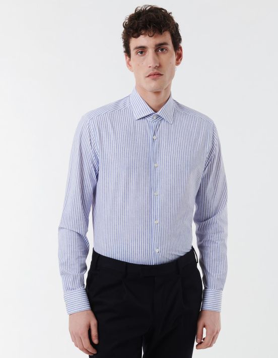 Blue Textured Stripe Shirt Collar open spread