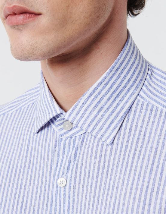 Blue Textured Stripe Shirt Collar open spread Tailor Custom Fit hover