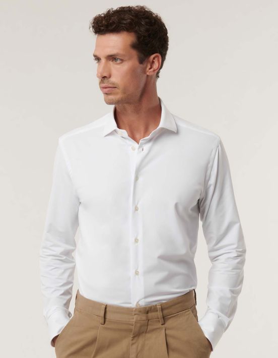 Camicia Collo francese piccolo Tinta Unita Twill Bianco