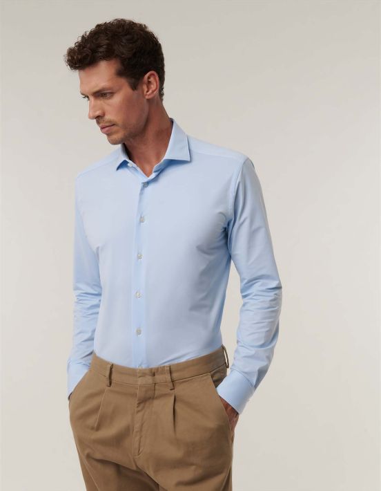 Sky Blue Oxford Solid colour Shirt Collar small cutaway