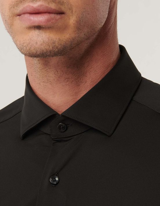 Camisa Cuello francés pequeño Liso Sarga Negro Tailor Custom Fit hover