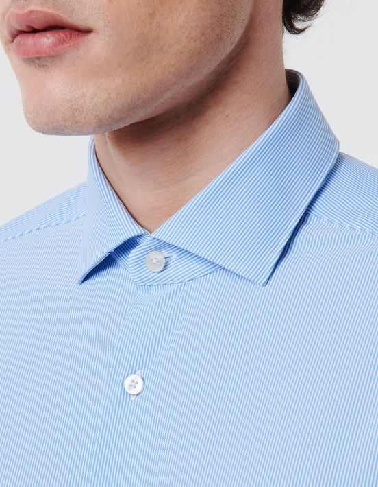 Light Blue Textured Stripe Shirt Collar small cutaway Tailor Custom Fit hover