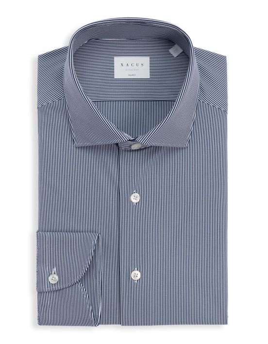 Dark Blue Textured Stripe Shirt Collar small cutaway Tailor Custom Fit