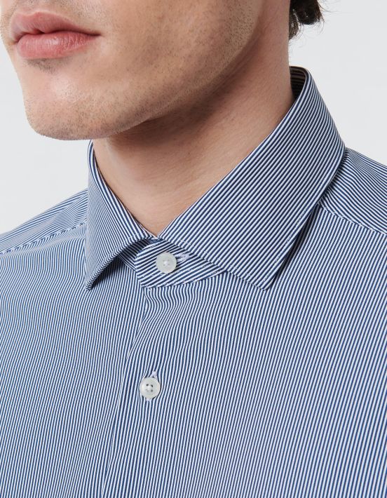 Dark Blue Textured Stripe Shirt Collar small cutaway Tailor Custom Fit hover