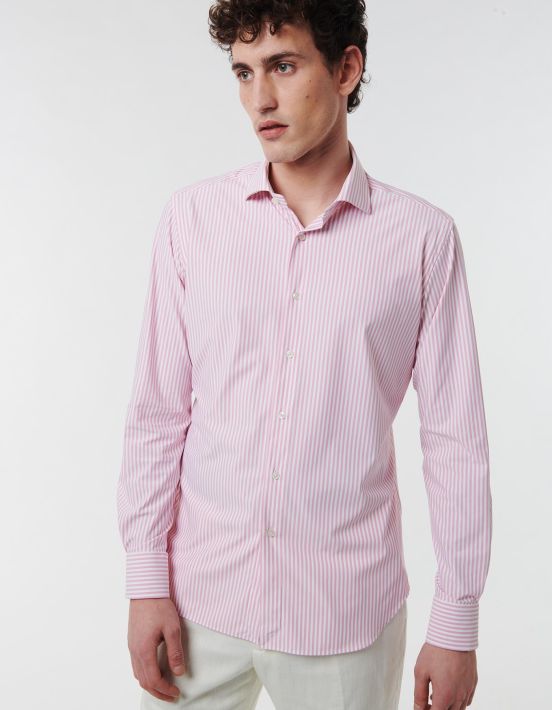 Pink Twill Stripe Shirt Collar small cutaway