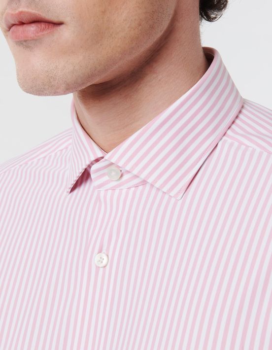 Pink Twill Stripe Shirt Collar small cutaway Tailor Custom Fit hover