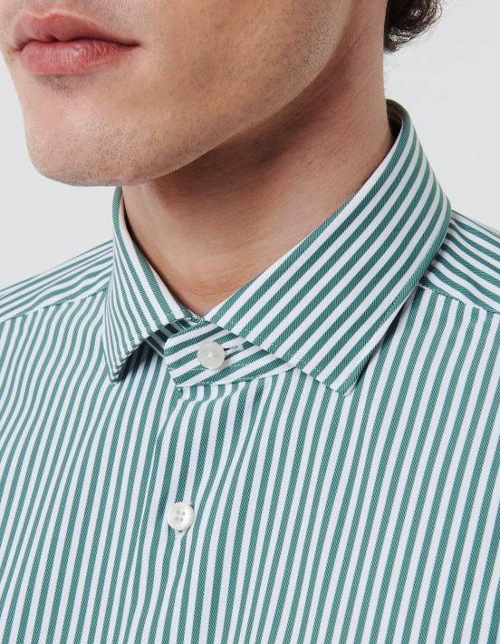 Forest Green Twill Stripe Shirt Collar small cutaway Tailor Custom Fit hover