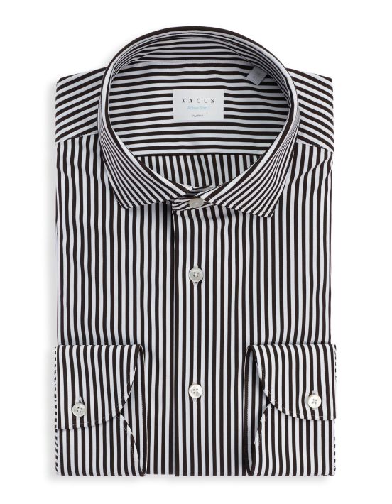 Brown Twill Stripe Shirt Collar small cutaway Tailor Custom Fit