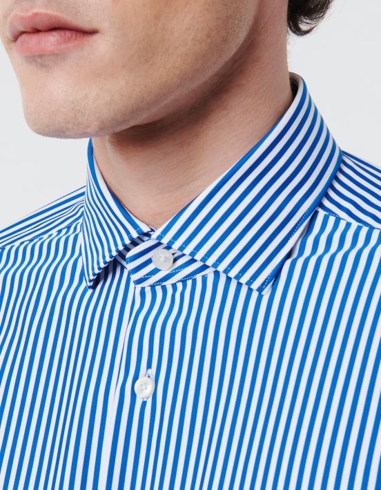 Electric Blue Twill Stripe Shirt Collar small cutaway Tailor Custom Fit hover