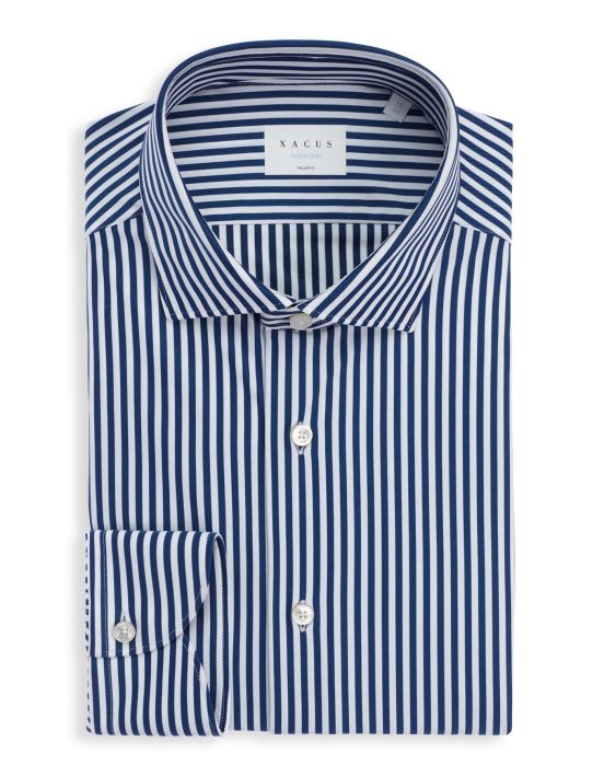 Dark Blue Twill Stripe Shirt Collar small cutaway Tailor Custom Fit