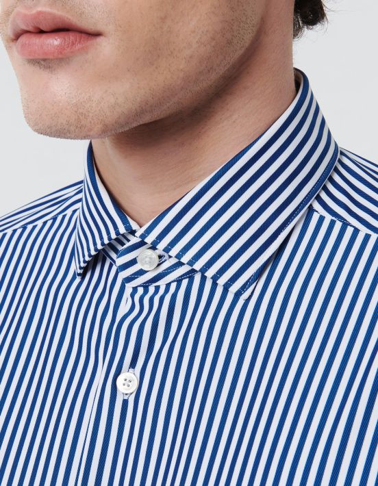 Dark Blue Twill Stripe Shirt Collar small cutaway Tailor Custom Fit hover