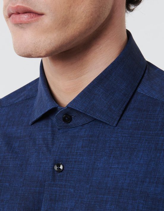 Dark Blue Textured Pattern Shirt Collar small cutaway Tailor Custom Fit hover