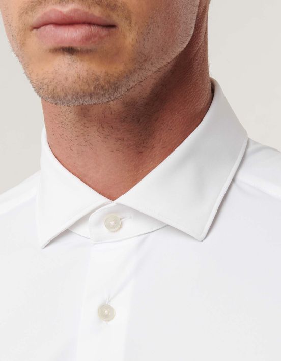 Camicia Collo francese piccolo Tinta Unita Twill Bianco Slim Fit hover