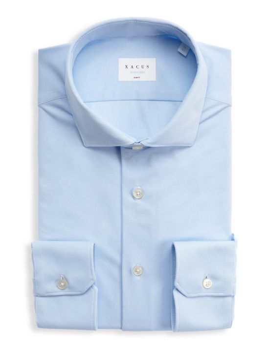 Chemise Col français petit Unie Oxford Bleu ciel pâle Slim Fit