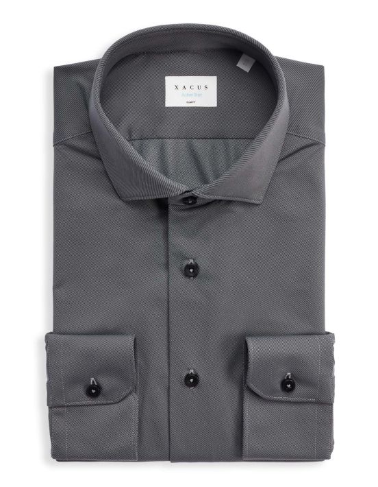 Grey Melange Textured Solid colour Shirt Collar small cutaway Slim Fit
