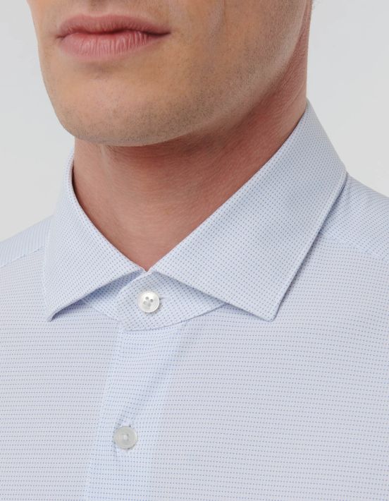 Blue and white Textured Pattern Shirt Collar small cutaway Slim Fit hover