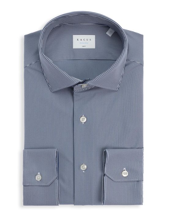 Dark Blue Textured Stripe Shirt Collar small cutaway Slim Fit