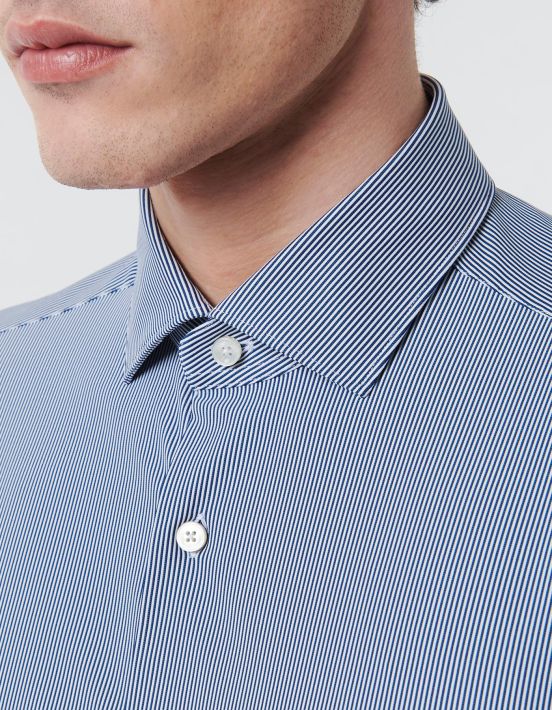 Dark Blue Textured Stripe Shirt Collar small cutaway Slim Fit hover