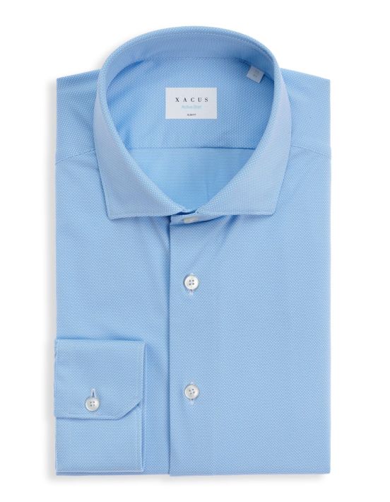Light Blue Textured Solid colour Shirt Collar small cutaway Slim Fit