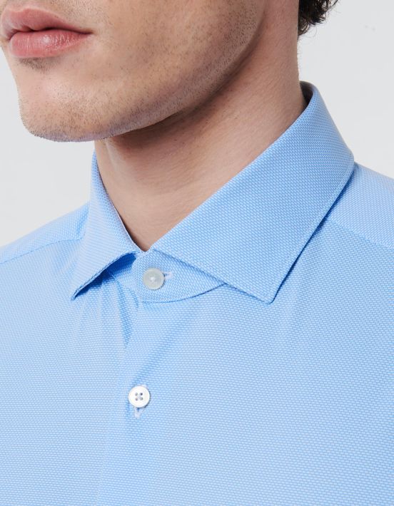 Light Blue Textured Solid colour Shirt Collar small cutaway Slim Fit hover