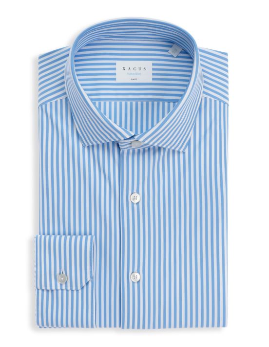 Light Blue Twill Stripe Shirt Collar small cutaway Slim Fit