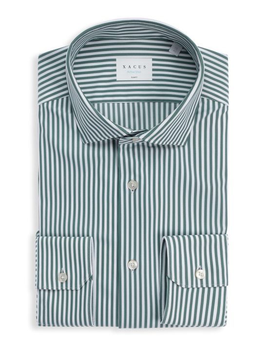 Forest Green Twill Stripe Shirt Collar small cutaway Slim Fit