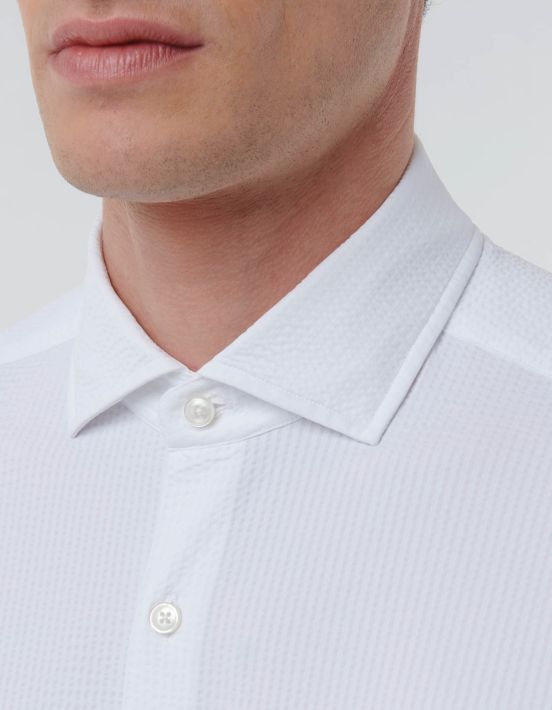 White Seersucker Solid colour Shirt Collar small cutaway Tailor Custom Fit hover