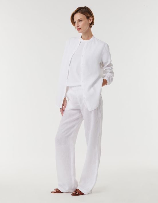Pants White Linen Solid colour One Size