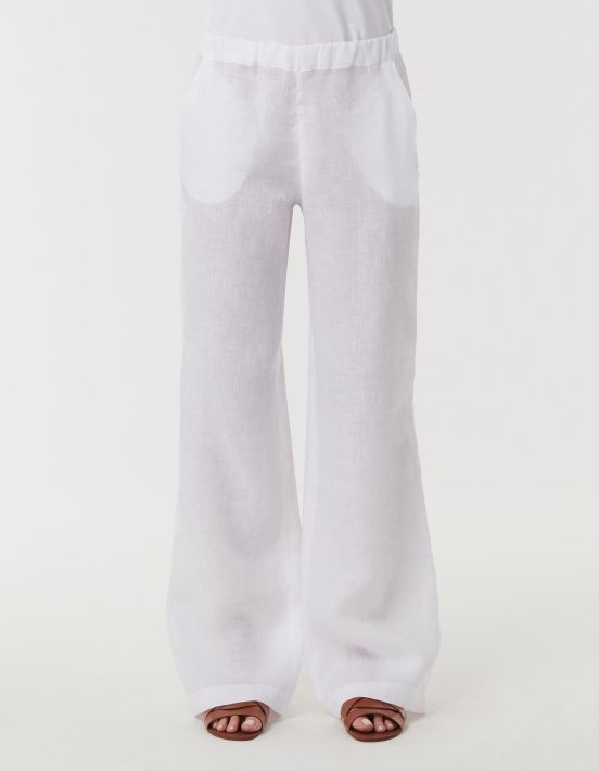 Pants White Linen Solid colour One Size hover