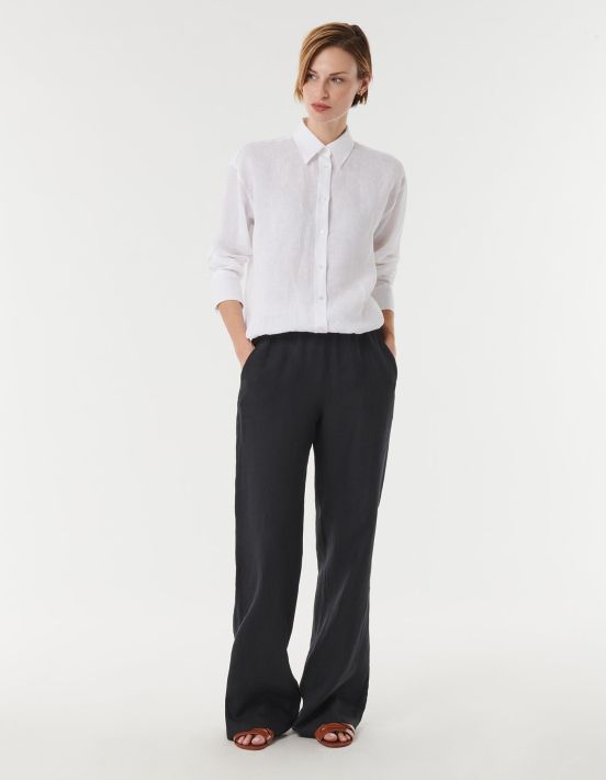 Pants Black Linen Solid colour One Size