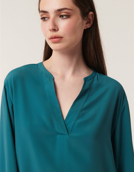 Bluse Wassergrün Mischseide Uni One Size