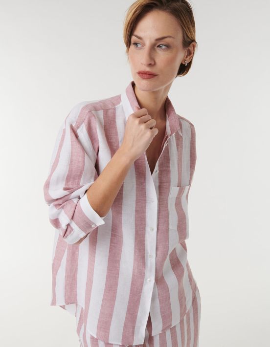 Shirt Dark Pink Linen Stripe Over