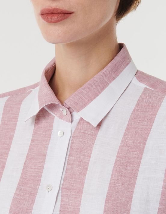 Chemise Rose foncé Lin Rayure Over hover