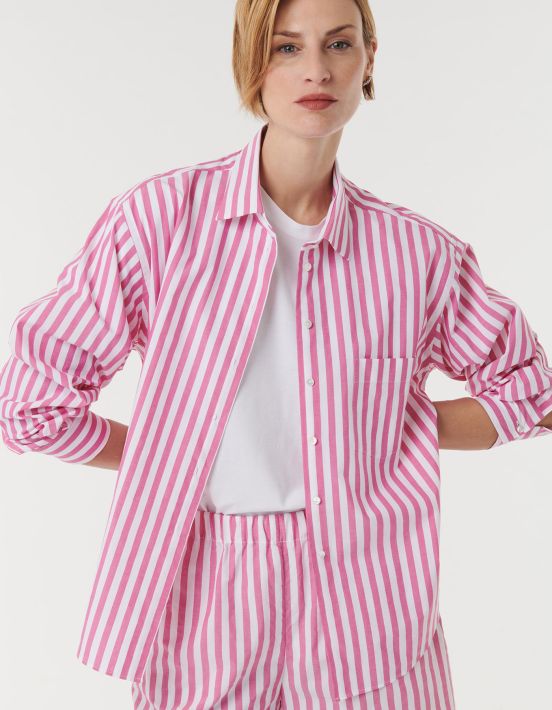 Shirt Dark Pink Cotton Stripe Over