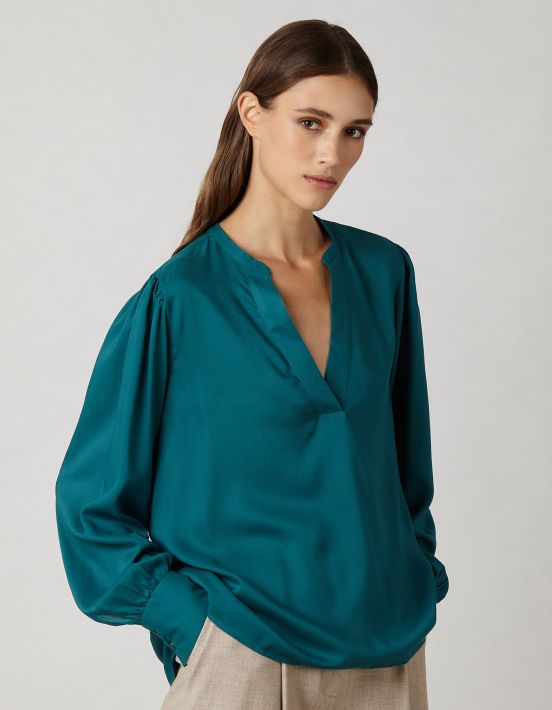 Blouse Teal Viscose Solid colour One Size
