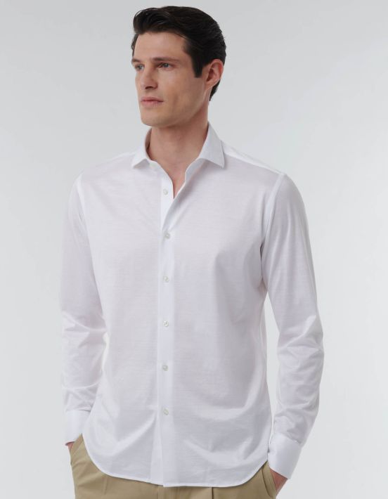 White Jersey Solid colour Shirt Collar small cutaway