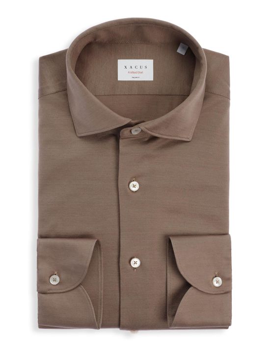 Brown Jersey Solid colour Shirt Collar small cutaway Tailor Custom Fit