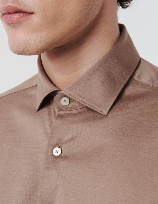 Brown Jersey Solid colour Shirt Collar small cutaway Tailor Custom Fit hover