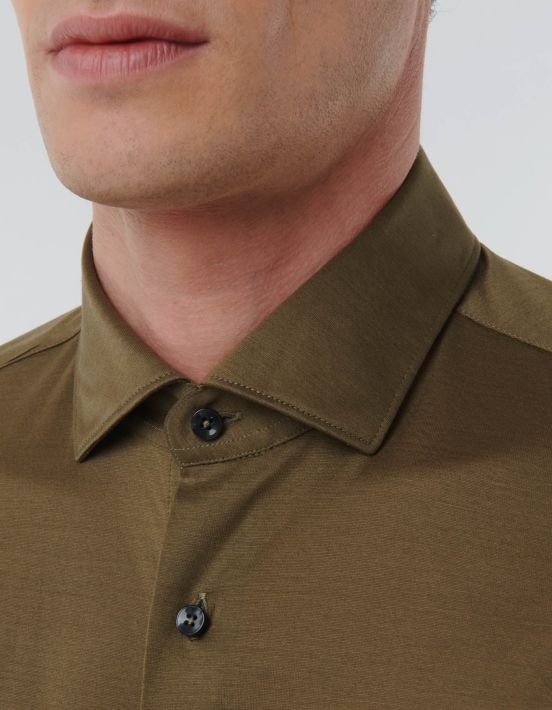 Army Green Jersey Solid colour Shirt Collar small cutaway Tailor Custom Fit hover