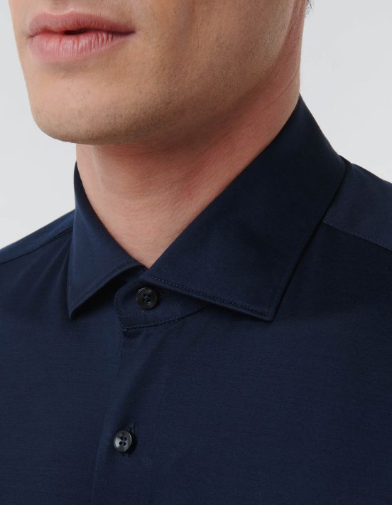 Navy Blue Jersey Solid colour Shirt Collar small cutaway Tailor Custom Fit hover