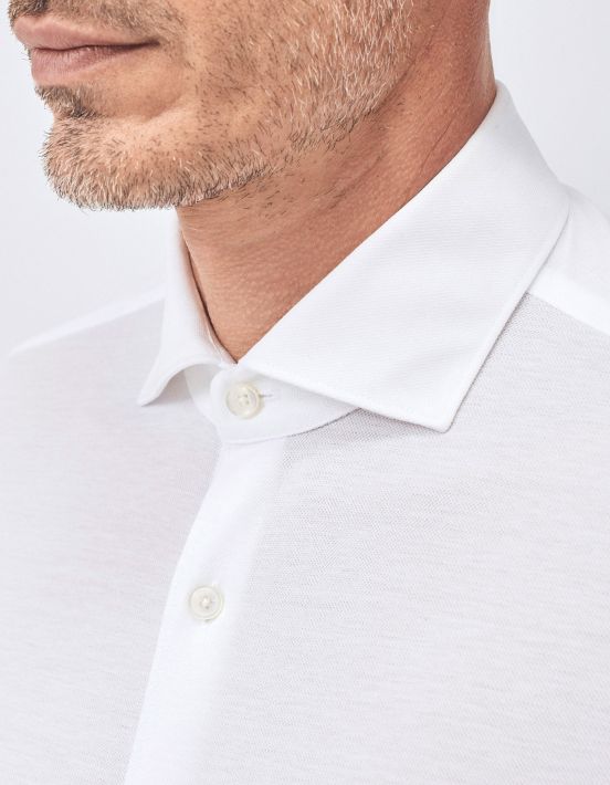 Camicia Collo francese Tinta Unita Piquet Bianco Tailor Custom Fit hover