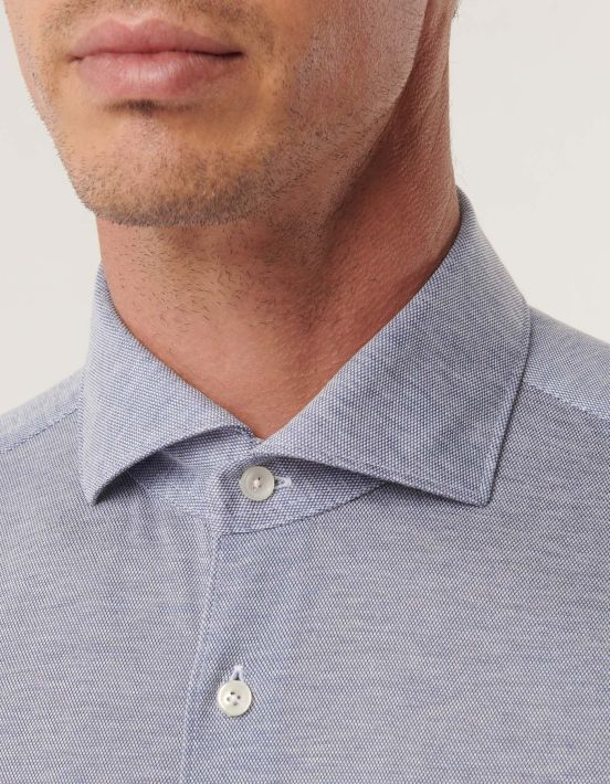 Light Blue Melange Jersey Solid colour Shirt Collar cutaway Tailor Custom Fit hover