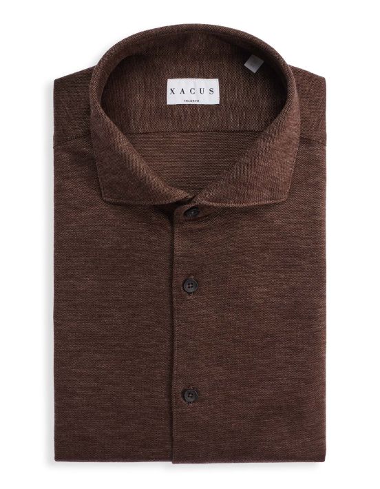 Brown Melange Jersey Solid colour Shirt Collar cutaway Tailor Custom Fit